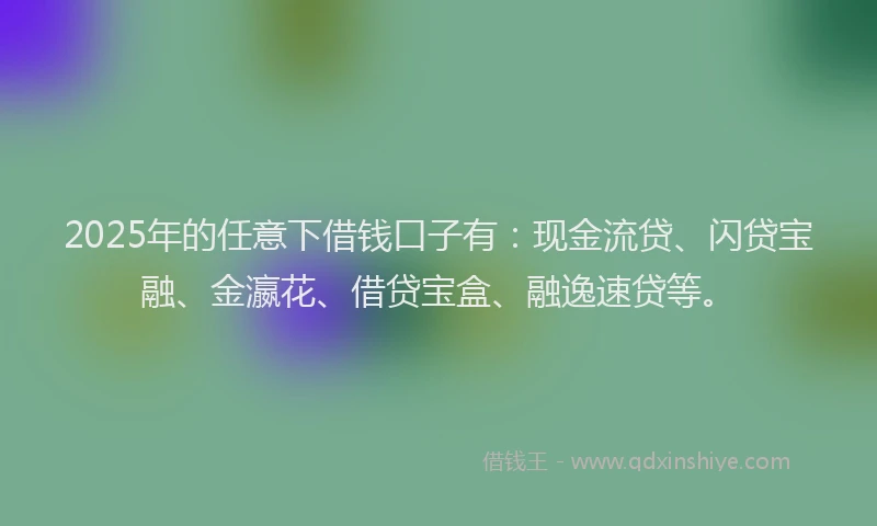 2025年的任意下借钱口子有：现金流贷、闪贷宝融、金瀛花、借贷宝盒、融逸速贷等。