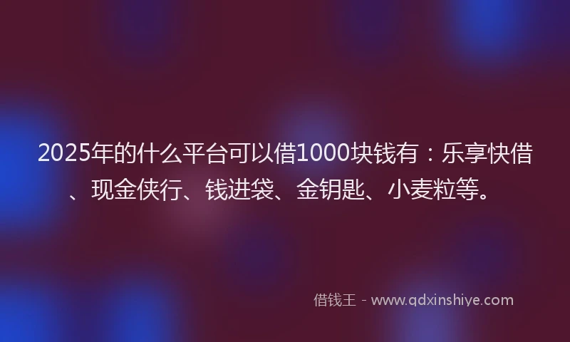 2025年的什么平台可以借1000块钱有：乐享快借、现金侠行、钱进袋、金钥匙、小麦粒等。