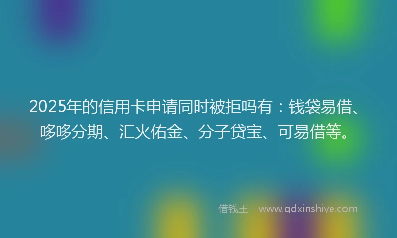 2025年的信用卡申请同时被拒吗有：钱袋易借、哆哆分期、汇火佑金、分子贷宝、可易借等。