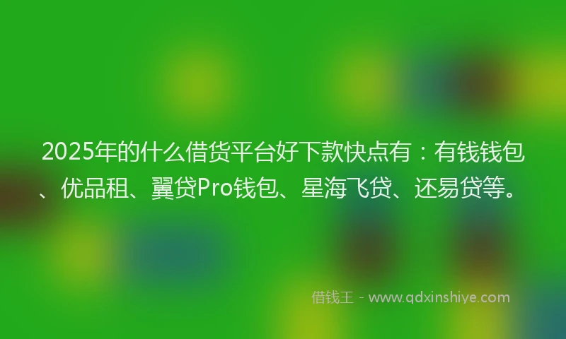 2025年的什么借货平台好下款快点有：有钱钱包、优品租、翼贷Pro钱包、星海飞贷、还易贷等。