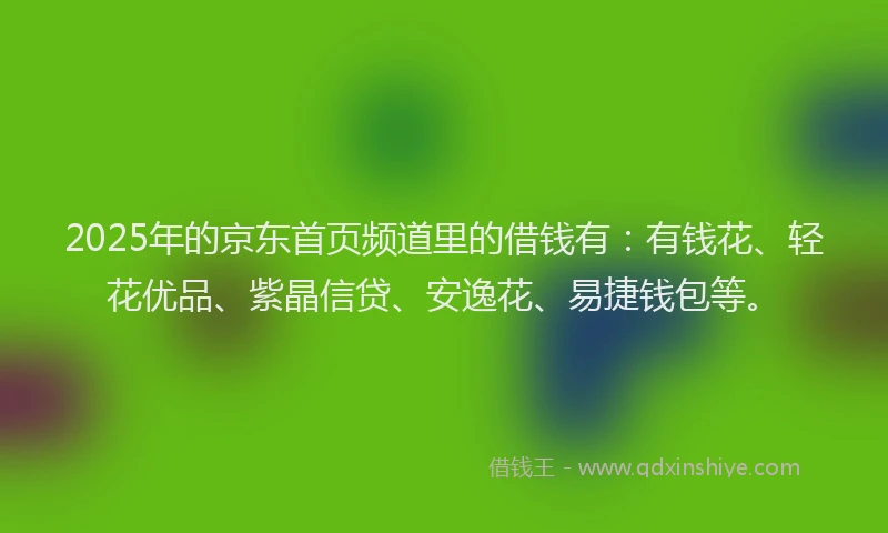 2025年的京东首页频道里的借钱有：有钱花、轻花优品、紫晶信贷、安逸花、易捷钱包等。