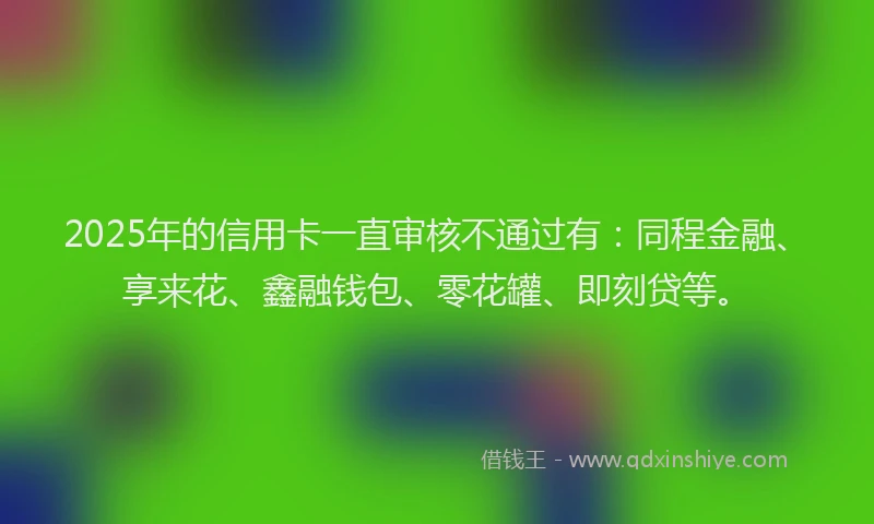 2025年的信用卡一直审核不通过有：同程金融、享来花、鑫融钱包、零花罐、即刻贷等。