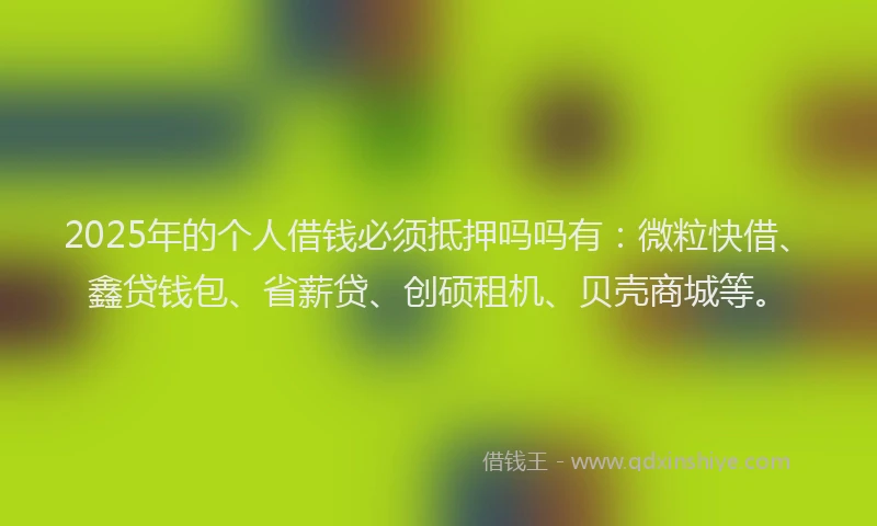 2025年的个人借钱必须抵押吗吗有：微粒快借、鑫贷钱包、省薪贷、创硕租机、贝壳商城等。