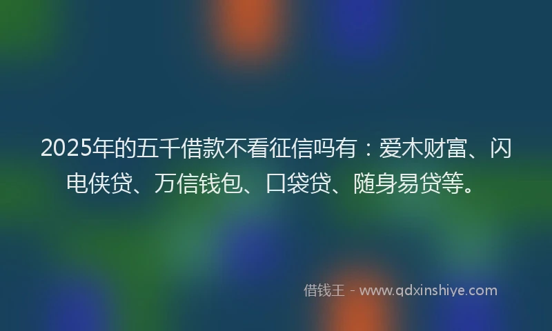 2025年的五千借款不看征信吗有：爱木财富、闪电侠贷、万信钱包、口袋贷、随身易贷等。