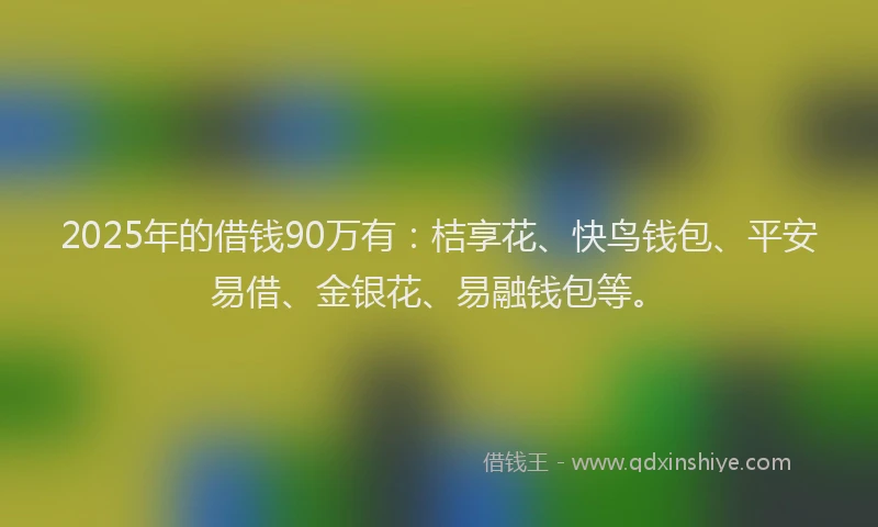 2025年的借钱90万有：桔享花、快鸟钱包、平安易借、金银花、易融钱包等。