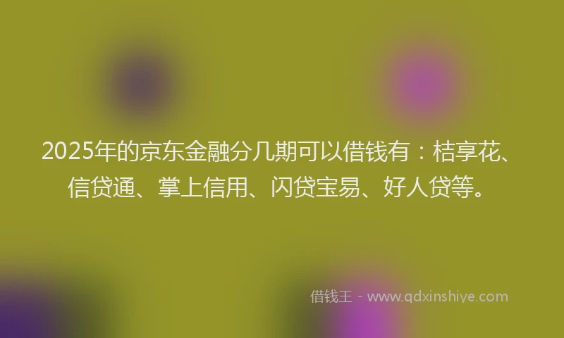 2025年的京东金融分几期可以借钱有：桔享花、信贷通、掌上信用、闪贷宝易、好人贷等。