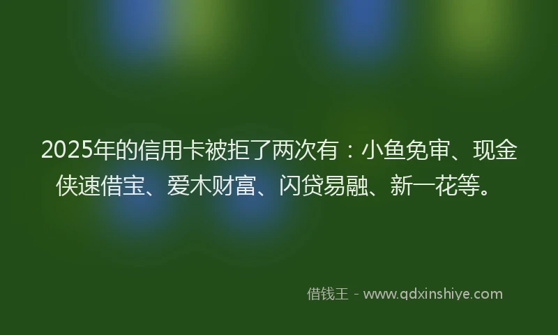 2025年的信用卡被拒了两次有：小鱼免审、现金侠速借宝、爱木财富、闪贷易融、新一花等。