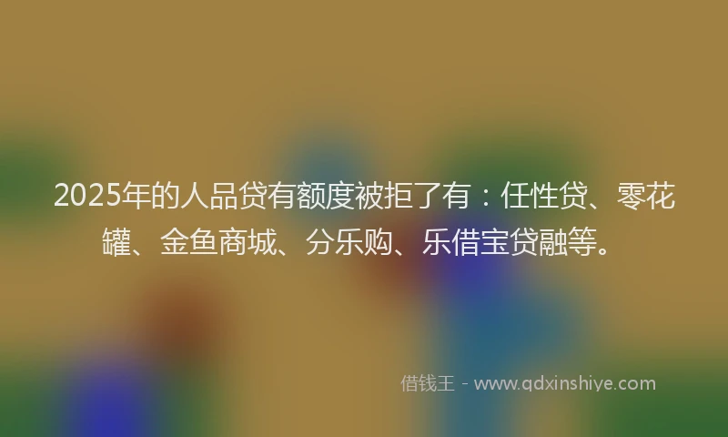 2025年的人品贷有额度被拒了有：任性贷、零花罐、金鱼商城、分乐购、乐借宝贷融等。