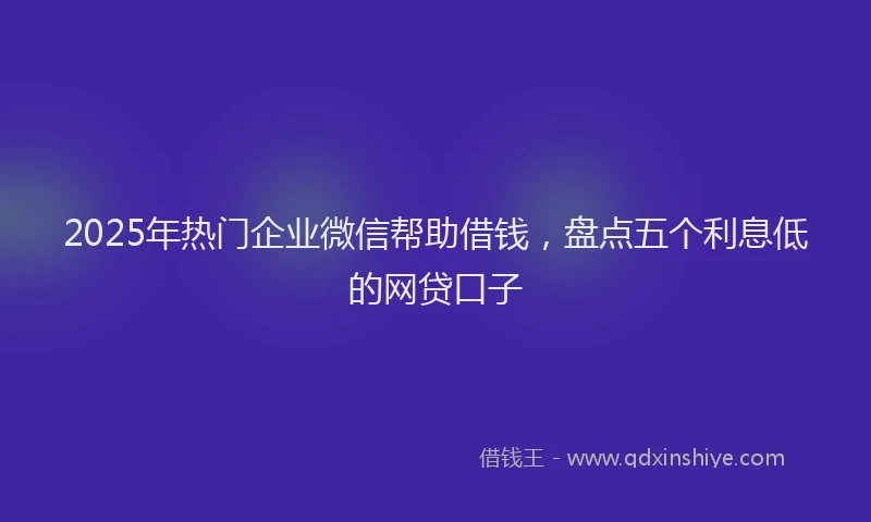 2025年热门企业微信帮助借钱，盘点五个利息低的网贷口子