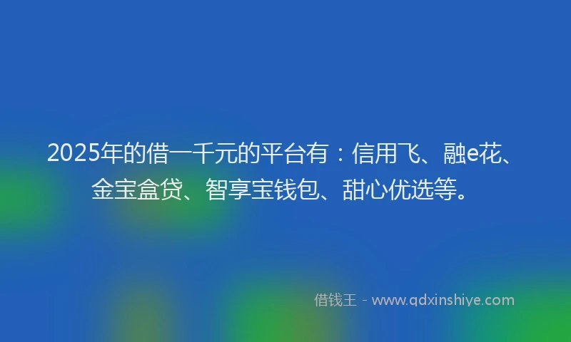 2025年的借一千元的平台有：信用飞、融e花、金宝盒贷、智享宝钱包、甜心优选等。