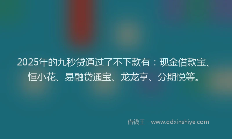 2025年的九秒贷通过了不下款有：现金借款宝、恒小花、易融贷通宝、龙龙享、分期悦等。