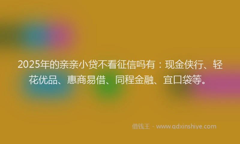 2025年的亲亲小贷不看征信吗有：现金侠行、轻花优品、惠商易借、同程金融、宜口袋等。