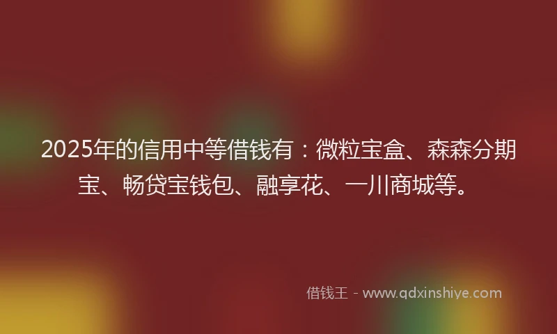 2025年的信用中等借钱有：微粒宝盒、森森分期宝、畅贷宝钱包、融享花、一川商城等。