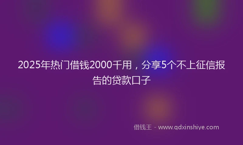 2025年热门借钱2000千用，分享5个不上征信报告的贷款口子