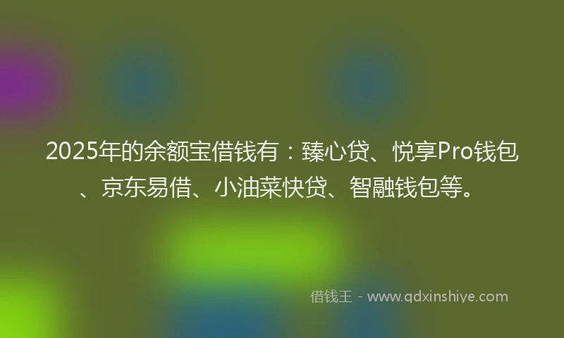 2025年的余额宝借钱有：臻心贷、悦享Pro钱包、京东易借、小油菜快贷、智融钱包等。