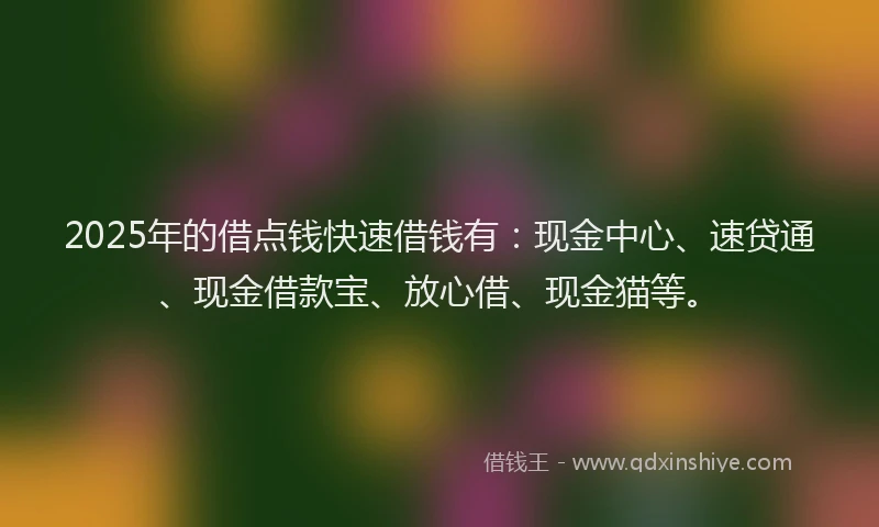 2025年的借点钱快速借钱有：现金中心、速贷通、现金借款宝、放心借、现金猫等。