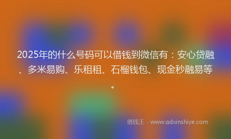 2025年的什么号码可以借钱到微信有：安心贷融、多米易购、乐租租、石榴钱包、现金秒融易等。
