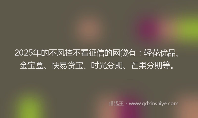 2025年的不风控不看征信的网贷有：轻花优品、金宝盒、快易贷宝、时光分期、芒果分期等。