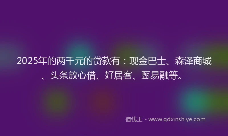 2025年的两千元的贷款有：现金巴士、森泽商城、头条放心借、好居客、甄易融等。