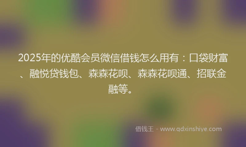 2025年的优酷会员微信借钱怎么用有：口袋财富、融悦贷钱包、森森花呗、森森花呗通、招联金融等。