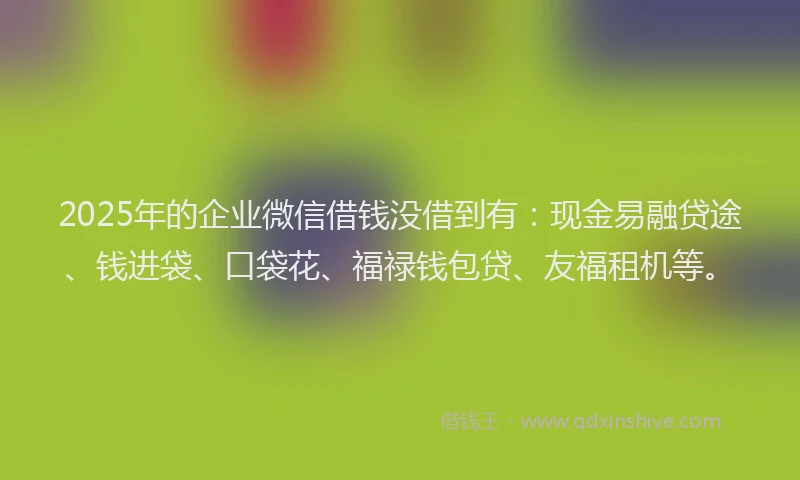 2025年的企业微信借钱没借到有：现金易融贷途、钱进袋、口袋花、福禄钱包贷、友福租机等。