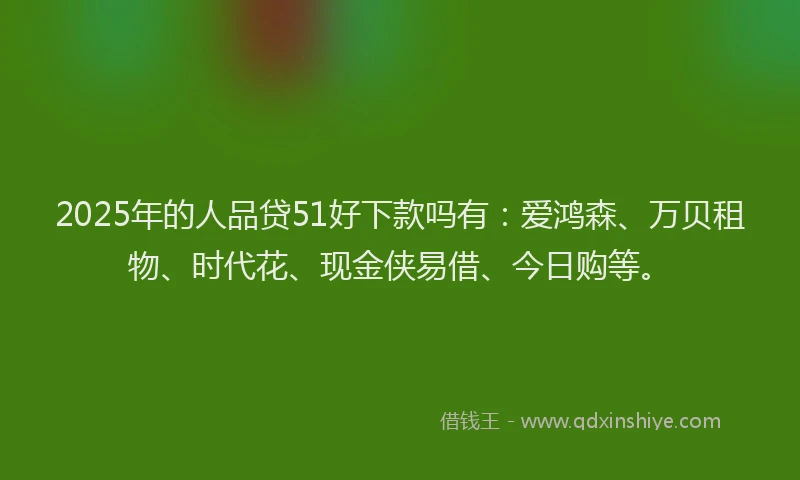 2025年的人品贷51好下款吗有：爱鸿森、万贝租物、时代花、现金侠易借、今日购等。