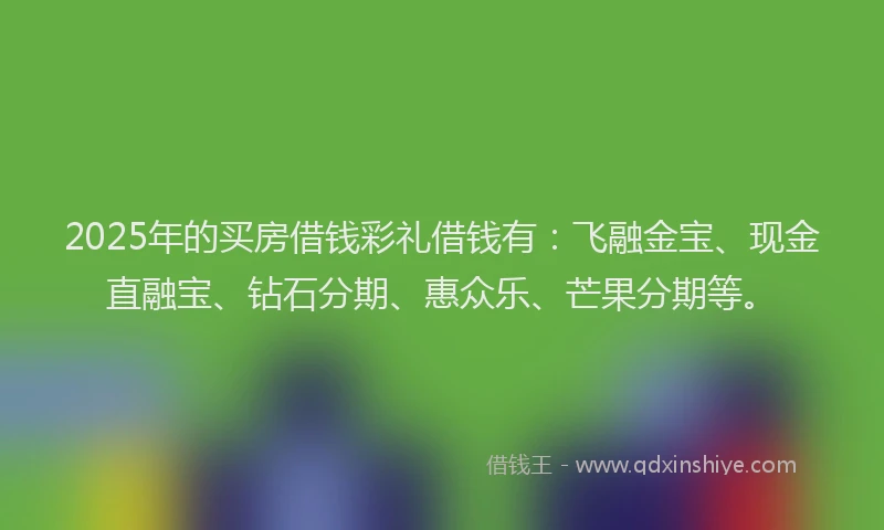 2025年的买房借钱彩礼借钱有：飞融金宝、现金直融宝、钻石分期、惠众乐、芒果分期等。