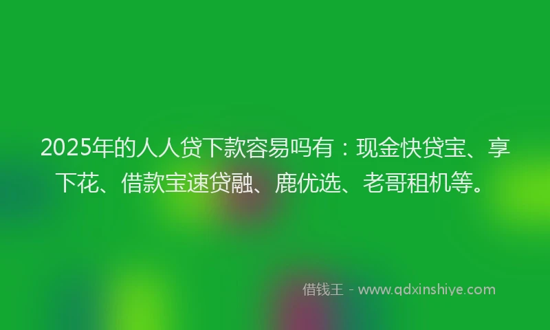 2025年的人人贷下款容易吗有：现金快贷宝、享下花、借款宝速贷融、鹿优选、老哥租机等。