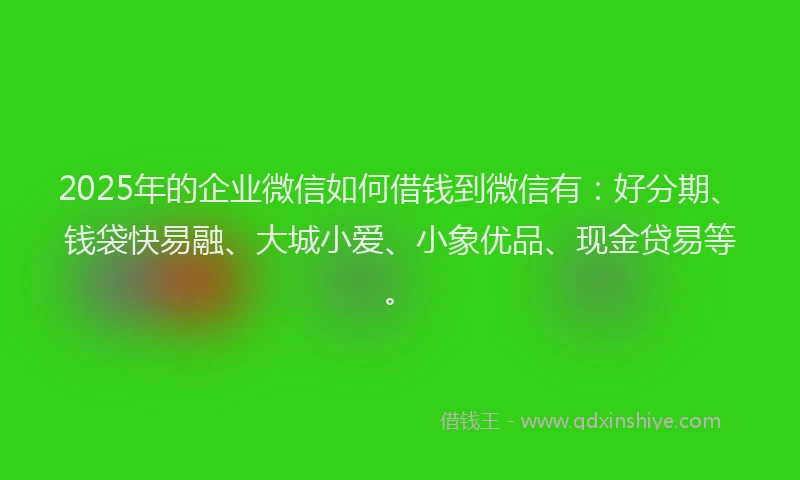 2025年的企业微信如何借钱到微信有：好分期、钱袋快易融、大城小爱、小象优品、现金贷易等。