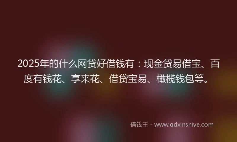 2025年的什么网贷好借钱有：现金贷易借宝、百度有钱花、享来花、借贷宝易、橄榄钱包等。