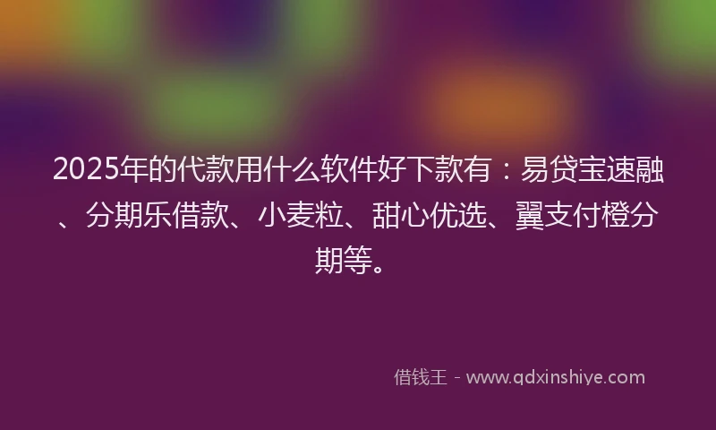 2025年的代款用什么软件好下款有：易贷宝速融、分期乐借款、小麦粒、甜心优选、翼支付橙分期等。