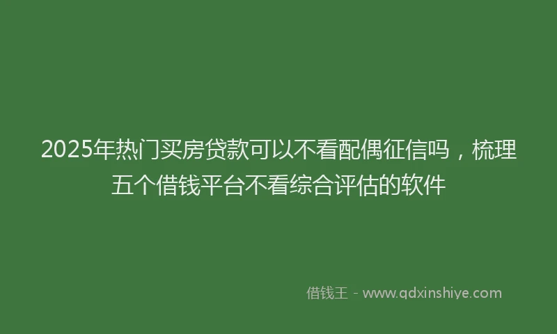 2025年热门买房贷款可以不看配偶征信吗，梳理五个借钱平台不看综合评估的软件