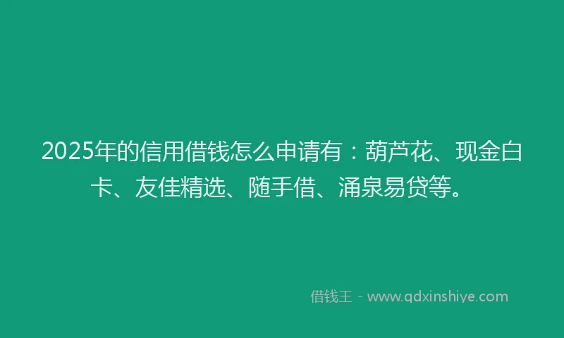 2025年的信用借钱怎么申请有：葫芦花、现金白卡、友佳精选、随手借、涌泉易贷等。