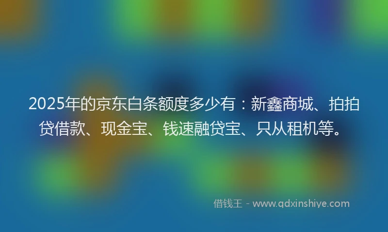 2025年的京东白条额度多少有：新鑫商城、拍拍贷借款、现金宝、钱速融贷宝、只从租机等。