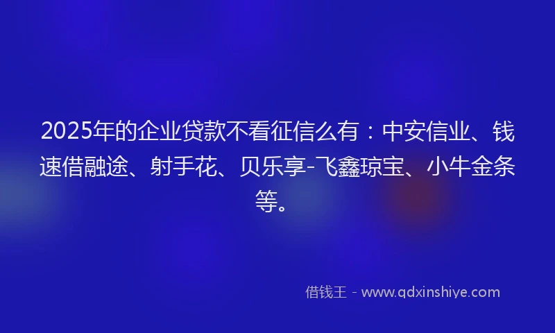 2025年的企业贷款不看征信么有：中安信业、钱速借融途、射手花、贝乐享-飞鑫琼宝、小牛金条等。