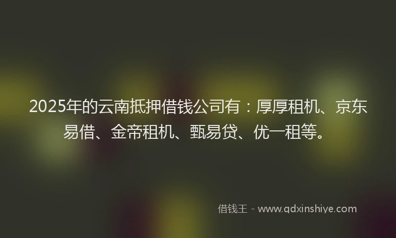 2025年的云南抵押借钱公司有：厚厚租机、京东易借、金帝租机、甄易贷、优一租等。