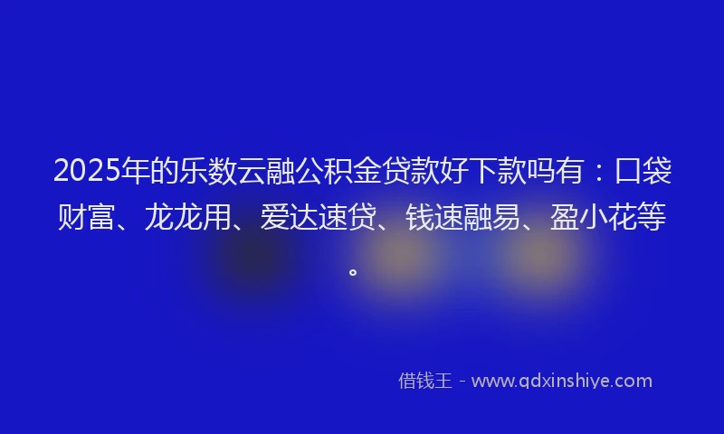 2025年的乐数云融公积金贷款好下款吗有：口袋财富、龙龙用、爱达速贷、钱速融易、盈小花等。