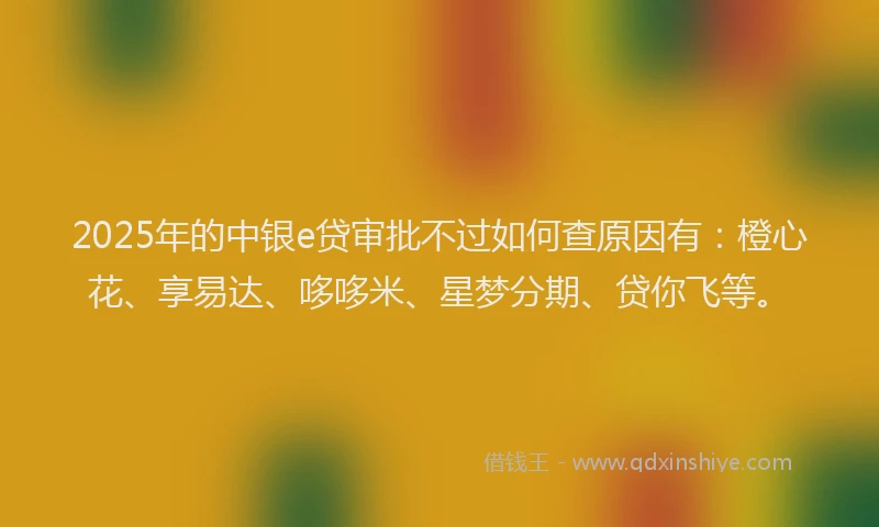 2025年的中银e贷审批不过如何查原因有：橙心花、享易达、哆哆米、星梦分期、贷你飞等。