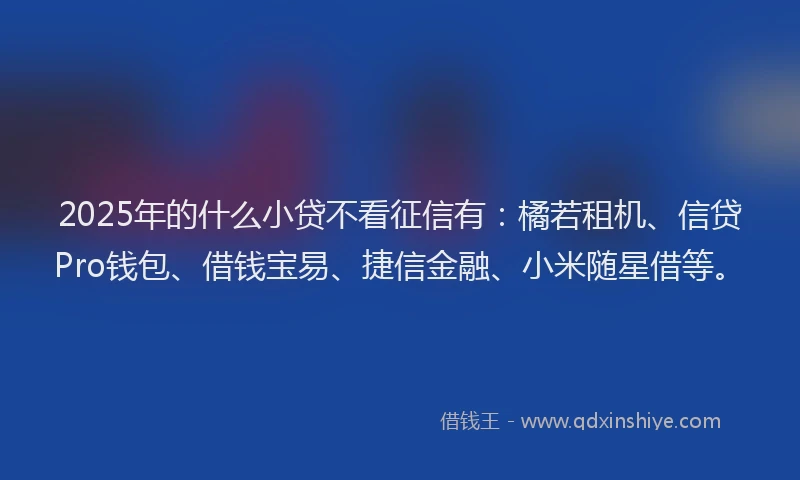 2025年的什么小贷不看征信有：橘若租机、信贷Pro钱包、借钱宝易、捷信金融、小米随星借等。