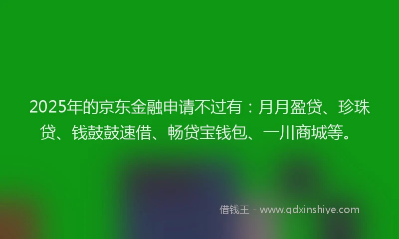 2025年的京东金融申请不过有：月月盈贷、珍珠贷、钱鼓鼓速借、畅贷宝钱包、一川商城等。