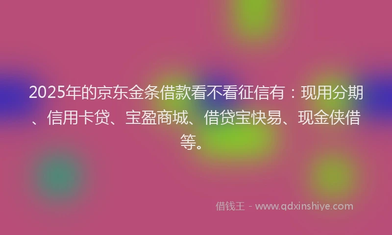 2025年的京东金条借款看不看征信有：现用分期、信用卡贷、宝盈商城、借贷宝快易、现金侠借等。