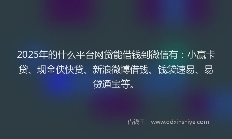 2025年的什么平台网贷能借钱到微信有：小赢卡贷、现金侠快贷、新浪微博借钱、钱袋速易、易贷通宝等。