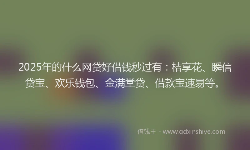2025年的什么网贷好借钱秒过有：桔享花、瞬信贷宝、欢乐钱包、金满堂贷、借款宝速易等。