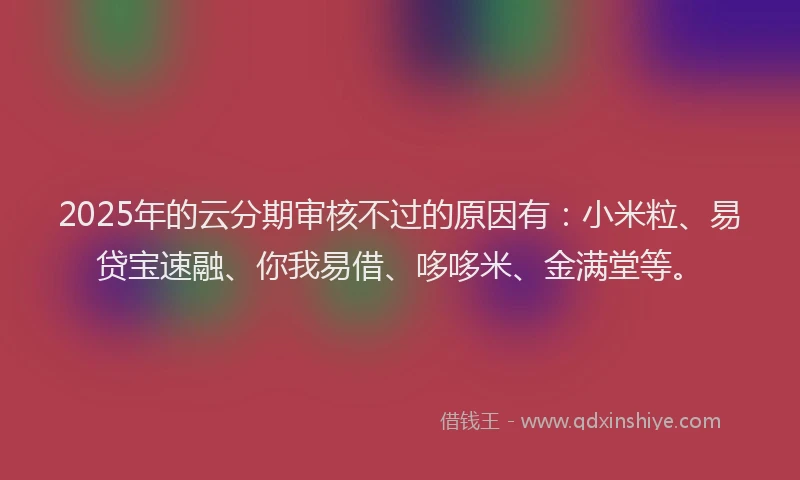 2025年的云分期审核不过的原因有：小米粒、易贷宝速融、你我易借、哆哆米、金满堂等。