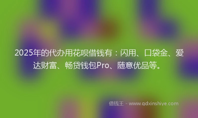 2025年的代办用花呗借钱有：闪用、口袋金、爱达财富、畅贷钱包Pro、随意优品等。