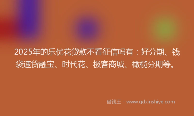 2025年的乐优花贷款不看征信吗有：好分期、钱袋速贷融宝、时代花、极客商城、橄榄分期等。