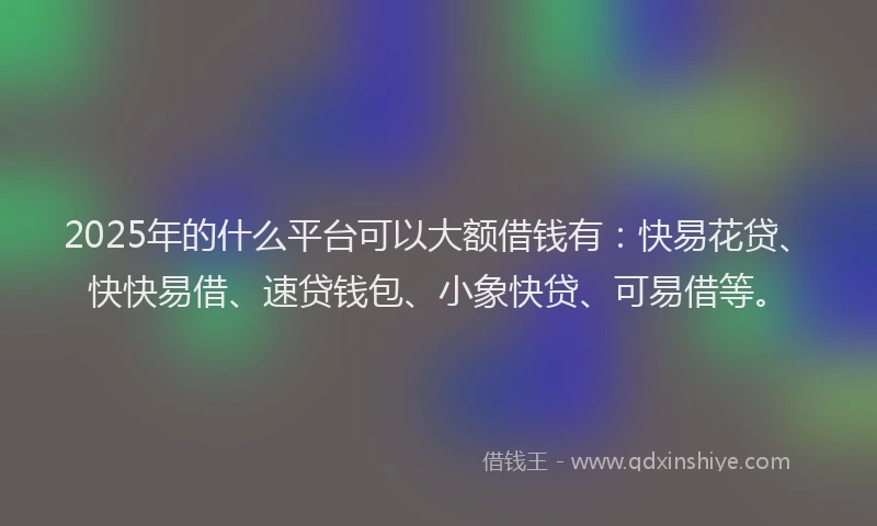 2025年的什么平台可以大额借钱有：快易花贷、快快易借、速贷钱包、小象快贷、可易借等。