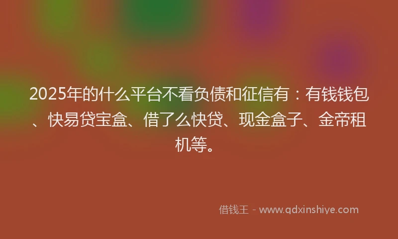 2025年的什么平台不看负债和征信有：有钱钱包、快易贷宝盒、借了么快贷、现金盒子、金帝租机等。