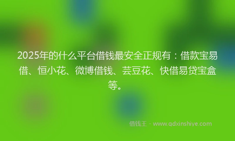 2025年的什么平台借钱最安全正规有：借款宝易借、恒小花、微博借钱、芸豆花、快借易贷宝盒等。