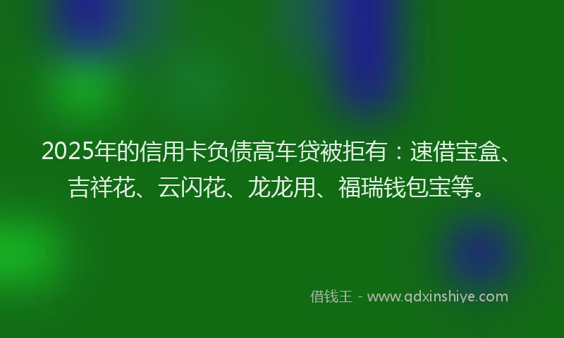 2025年的信用卡负债高车贷被拒有：速借宝盒、吉祥花、云闪花、龙龙用、福瑞钱包宝等。